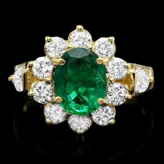 14k Gold 1.50ct Emerald 1.25ct Diamond Ring