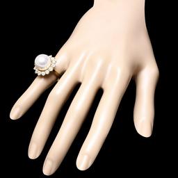 14k Gold 13 X 13mm Pearl 2.00ct Diamond Ring