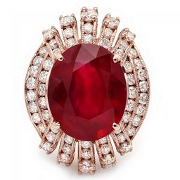 14k Rose Gold 10.00ct Ruby 1.85ct Diamond Ring