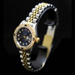 Rolex Two-Tone DateJust 26mm Diamond Dial & Bezel Aprox. 1.1 cts. (4) Sapphires Womens Wristwatch