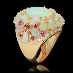 14k Yellow Gold 12.46ct Opal 0.39ct Ruby 1.20ct Diamond Ring