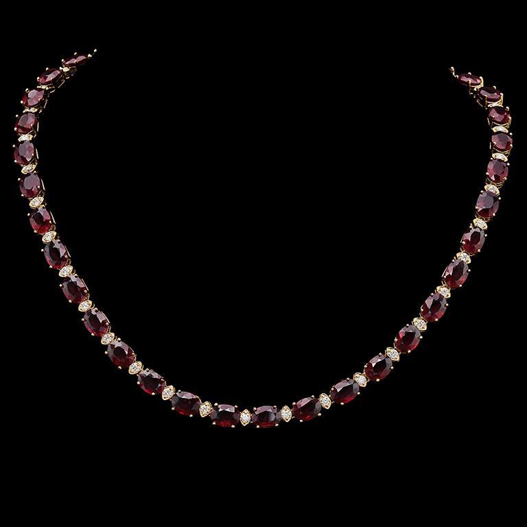 14K Gold 61.41ct Ruby & 2.21ct Diamond Necklace