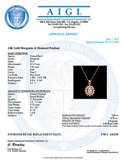 14k Rose 3.00ct Morganite 0.70ct Diamond Pendant