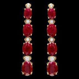 14k Gold 8.00ct Ruby 0.30ct Diamond Earrings