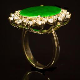 14K Gold 2.91ct Jadeite 2.42ct Diamond Ring