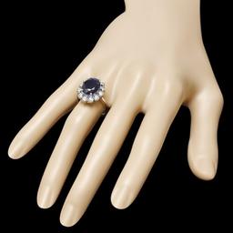 14k White Gold 6ct Sapphire 1.10ct Diamond Ring