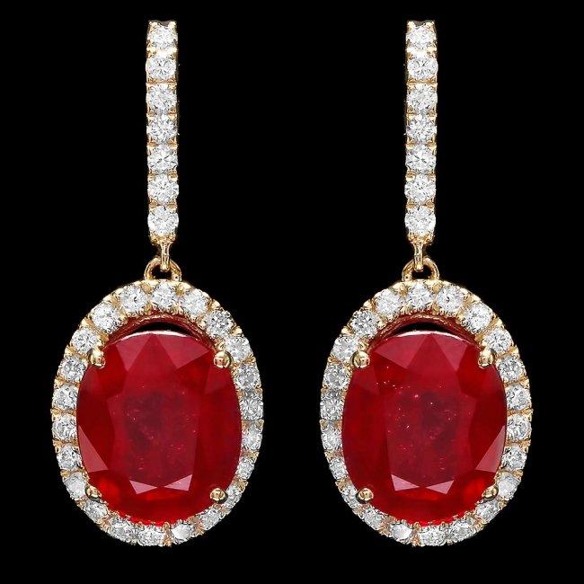 14k Gold 13.00ct Ruby 1.50ct Diamond Earrings