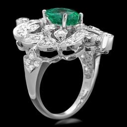 14k White Gold 2.00ct Emerald 1.35ct Diamond Ring