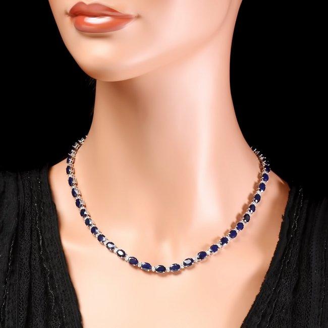 14k Gold 40ct Sapphire 2.00ct Diamond Necklace