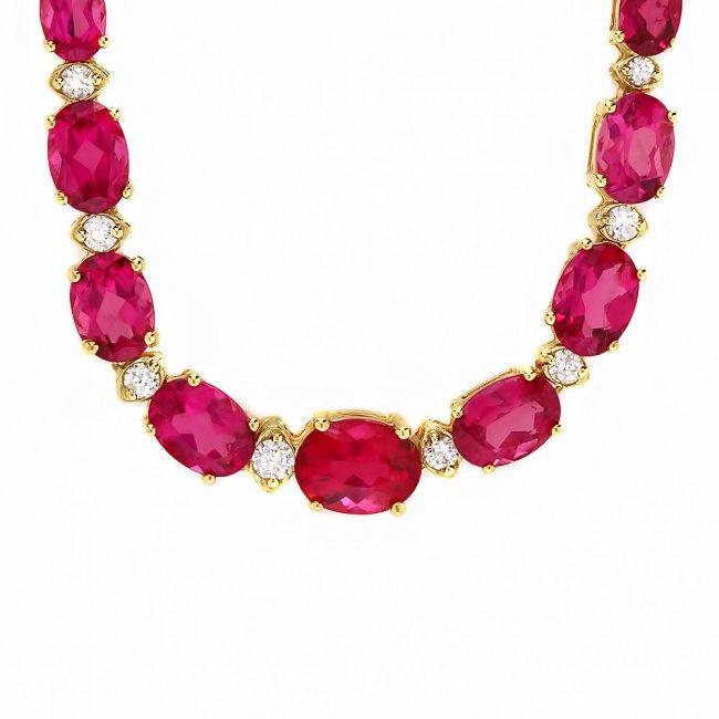 14k Gold 26ct Tourmaline 1.40ct Diamond Necklace