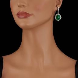 14k Gold 13.00ct Jade 1.75ct Diamond Earrings