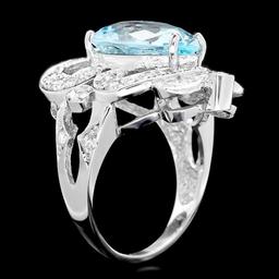 14k Gold 5.40ct Aquamarine 1.15ct Diamond Ring