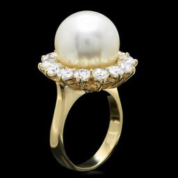 14k Gold 13 X 13mm Pearl 2.00ct Diamond Ring