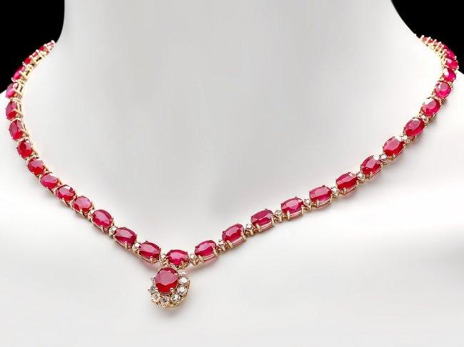 14k Gold 55.7ct Ruby 2.70ct Diamond Necklace