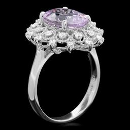 14k White Gold 4.50ct Kunzite 0.55ct Diamond Ring