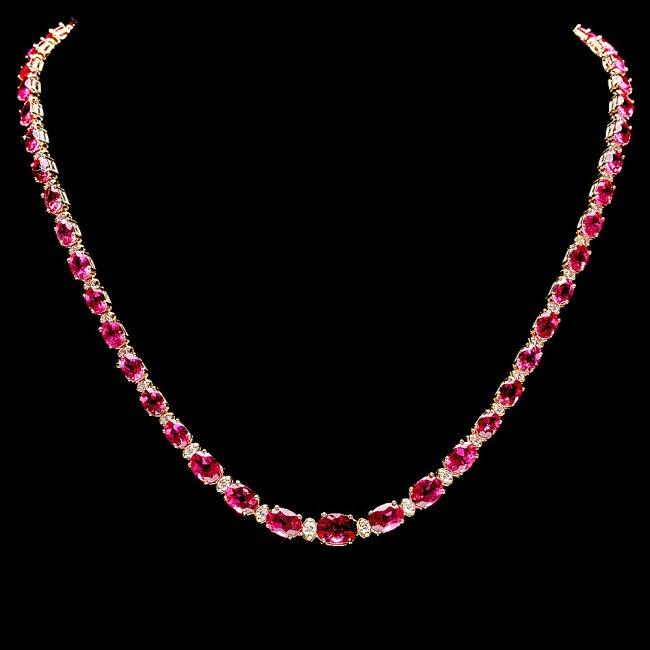 14k Gold 26ct Tourmaline 1.40ct Diamond Necklace