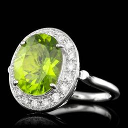 14k White Gold 5.00ct Peridot 0.70ct Diamond Ring