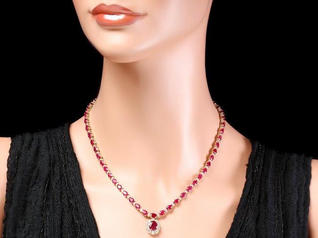 14k Yellow Gold 27ct Ruby 2.50ct Diamond Necklace