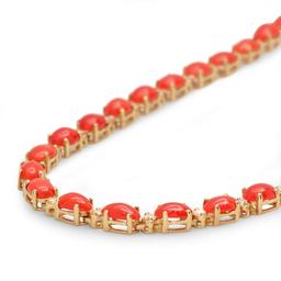 14K Gold 17.61ct Coral 1.17cts Diamond Necklace