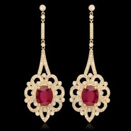 14K Yellow Gold, 8.10cts Ruby, 2.67cts Diamond Earring