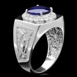 14k Gold 4.00ct Sapphire 0.60ct Diamond Mens Ring