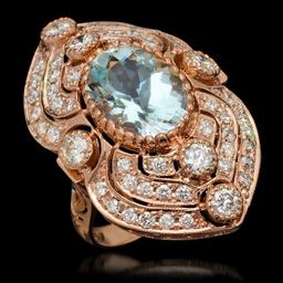 14K Gold 6.27ct Aquamarine & 2.75ct Diamond Ring