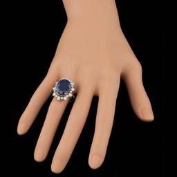 14k Gold 10.00ct Sapphire 1.80ct Diamond Ring