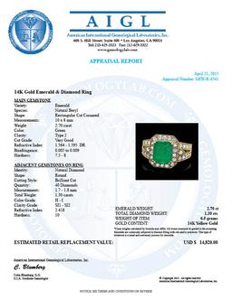 14k Gold 2.70ct Emerald 1.30ct Diamond Ring