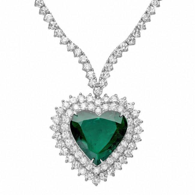 18k Gold 7.80Ct Emerald 11.50Ct Diamond Pendant