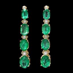 14k Gold 6.5ct Emerald .35ct Diamond Earrings