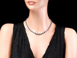 14k Gold 30ct Sapphire 1.20ct Diamond Necklace