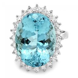 18k Gold 13ct Aquamarine 0.90ct Diamond Ring