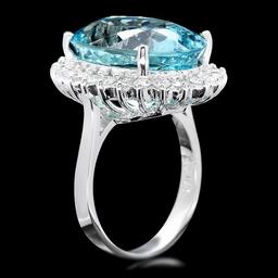 18k Gold 13ct Aquamarine 0.90ct Diamond Ring