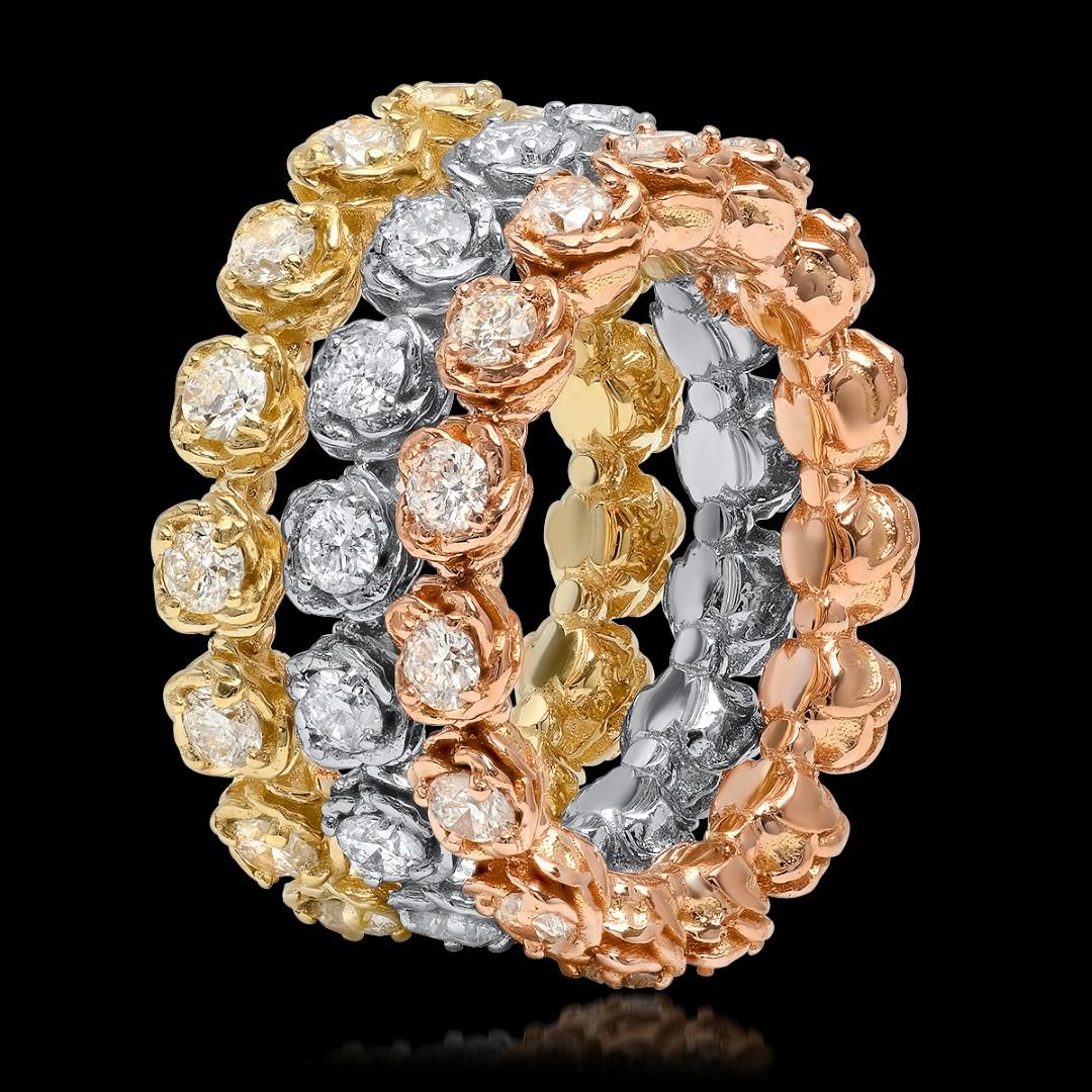 14K Yellow, White & Rose Gold 3.35cts. Diamond Ring