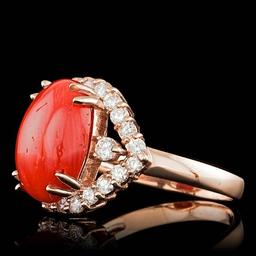 14k Rose Gold 5.50ct Coral 0.90ct Diamond Ring