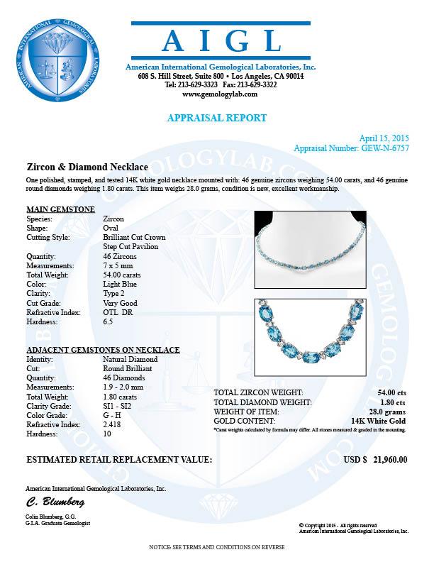 14k Gold 54ct Zircon 1.80ct Diamond Necklace