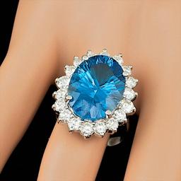 14k White Gold 14.00ct Topaz 2.15ct Diamond Ring