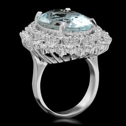 14K Gold 12.78ct Aquamarine & 2.05ct Diamond Ring