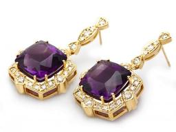 14k Gold 23ct Amethyst 1.6ct Diamond Earrings