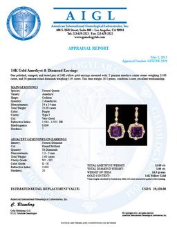 14k Gold 23ct Amethyst 1.6ct Diamond Earrings