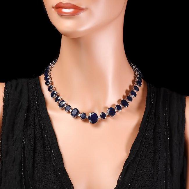 14k W Gold 164ct Sapphire 1.85ct Diamond Necklace