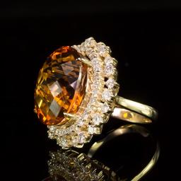 14K Gold 17.97ct Citrine 2.10ct Diamond Ring