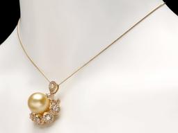 14k Yellow Gold 15mm Pearl 3.00ct Diamond Pendant