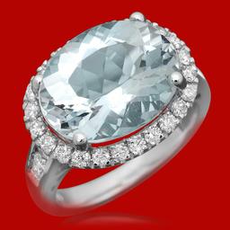 14k Gold 7.34ct Aquamarine 0.85ct Diamond Ring