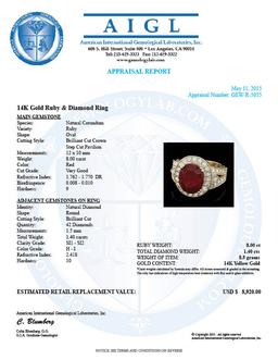 14k Yellow Gold 8.00ct Ruby 1.40ct Diamond Ring