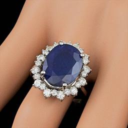 14k Gold 10.50ct Sapphire 1.80ct Diamond Ring