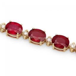 14k Gold 34.50ct Ruby 1.15ct Diamond Bracelet