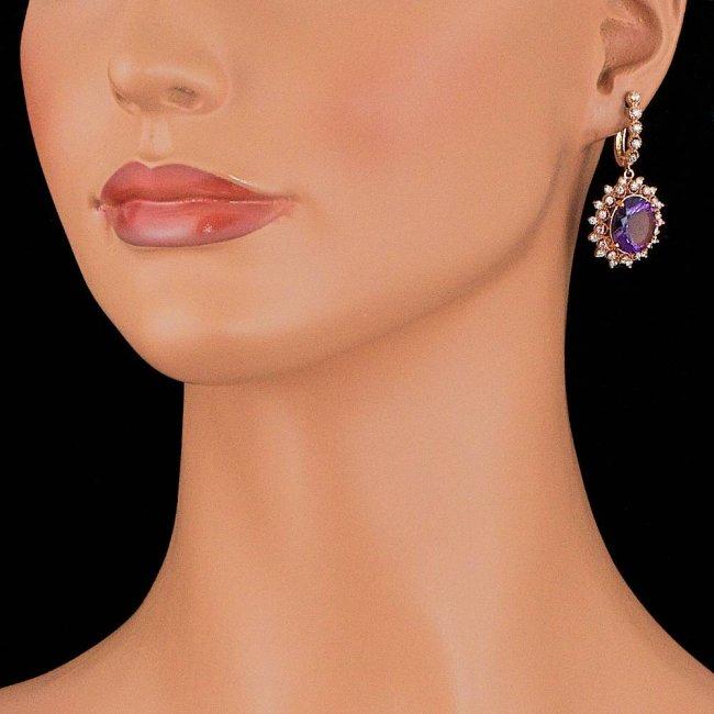 14k Rose 10.00ct Amethyst 1.85ct Diamond Earrings