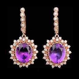 14k Rose 10.00ct Amethyst 1.85ct Diamond Earrings