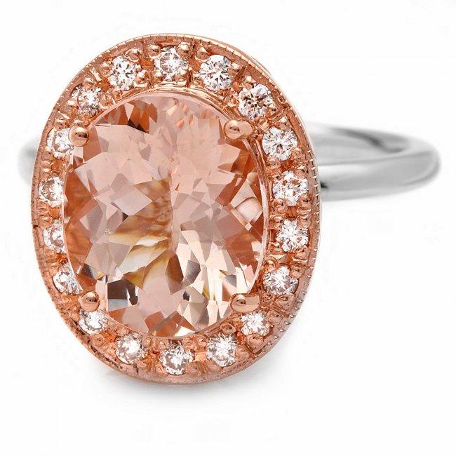 14k Gold 4ct Morganite .40ct Diamond Ring